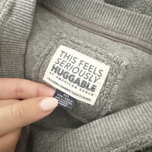 AERIE Big Hug Oversized Reverse Fleece Crewneck Sweatshirt Charcoal Gray XXS - Picture 7 of 8